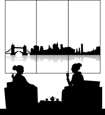 Kızlar kafede çay sahne bardak içme Silhouettes