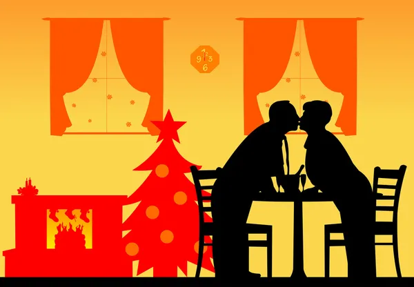 Preciosa pareja de ancianos jubilados besando y disfrutando de las vacaciones de Navidad y Año Nuevo — Vector de stock