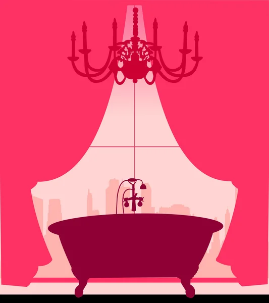 Bath on pink in retro or vintage style silhouette — Stock Vector