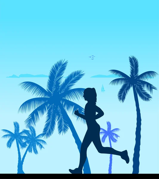 Fille courir sur la silhouette de la plage — Image vectorielle