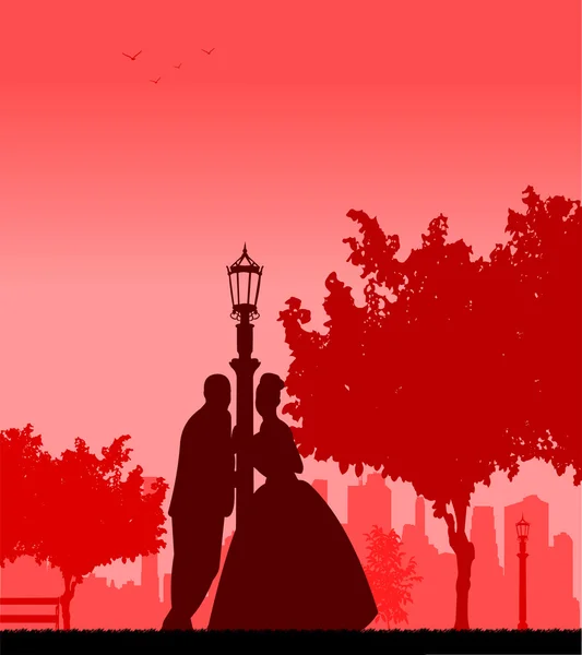 Pareja de boda en el parque de postura — Vector de stock