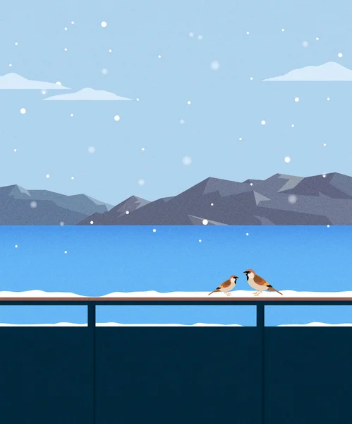 穏やかな冬の風景のイラスト — ストックベクタ