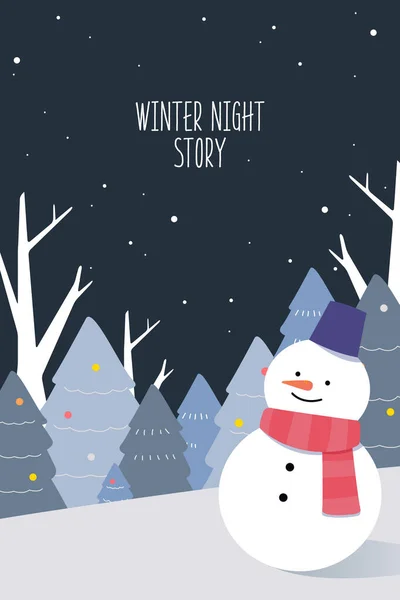 Ilustrace Útulné Zimní Noční Scenérie — Stockový vektor