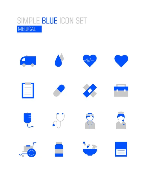 シンプルな青のアイコン医療コレクション — ストックベクタ