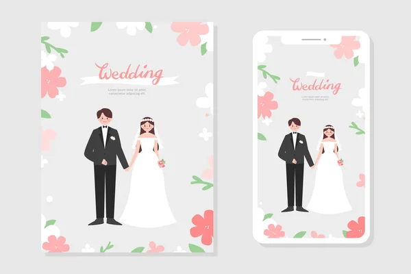 Bröllop Illustrationer Och Mobila Bröllop Inbjudningar — Stock vektor