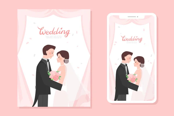 Hochzeits Illustrationen Und Mobile Hochzeitseinladungen — Stockvektor