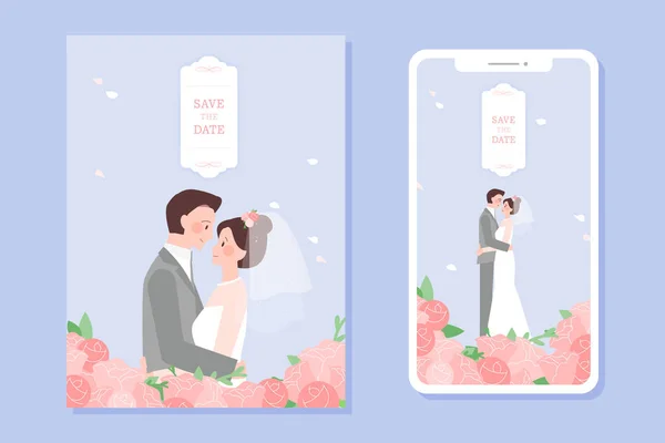 結婚式のイラストとモバイル結婚式の招待 — ストックベクタ