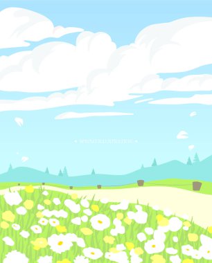 Ilık bir bahar manzarası çizimi. 