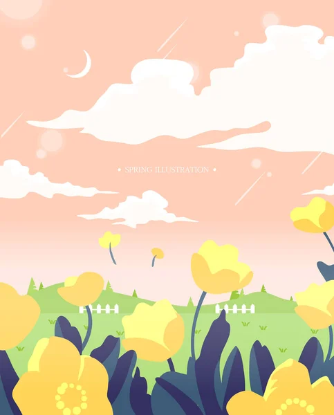 暖かい春景色のイラスト — ストックベクタ