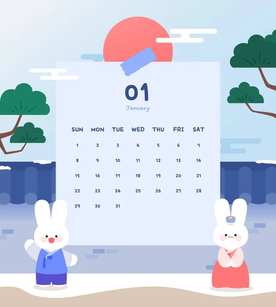 2023 Conjunto Ilustração Calendário Coelhos —  Vetores de Stock