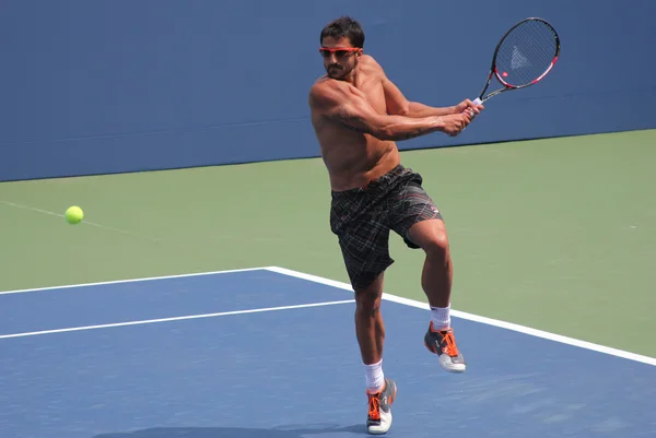 Jogador profissional de tênis Janko Tipsarevic pratica para US Open no Billie Jean King National Tennis Center — Fotografia de Stock