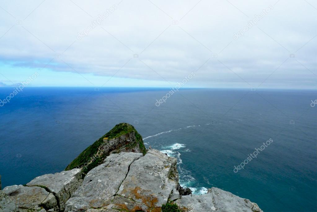 Panoramic view from Cape Point, the most South-Western point of African continent . It is also the point where the Indian Ocean (at the left ) and Atlantic Ocean (at the right) meet.