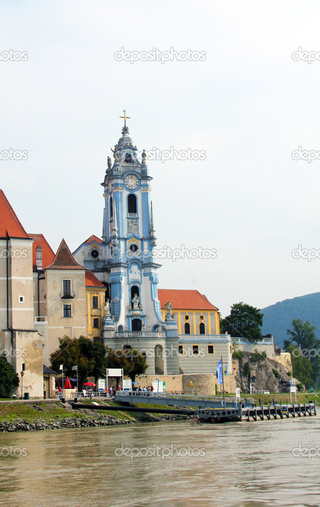 The beautiful Durnstein abbey from the Danube River Wachau Region, Lower Austria