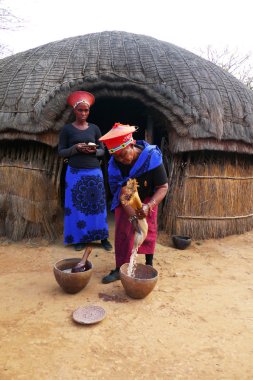 Zulu kadın geleneksel kapatır shakaland zulu Köyü, Güney Afrika
