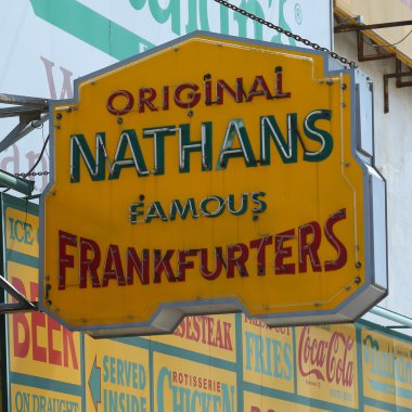 The Nathan's original restaurant sign at Coney Island, New York. clipart