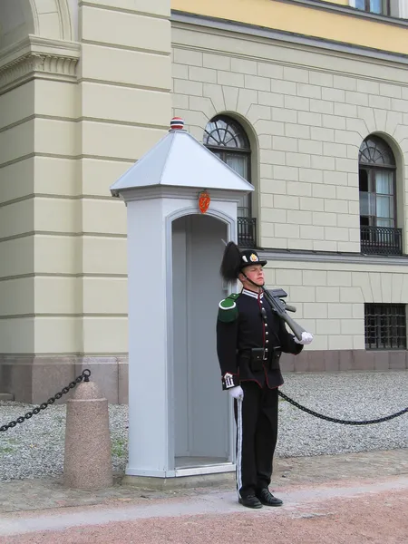 :Guardia Real custodiando Palacio Real en Oslo, Noruega — Foto de Stock