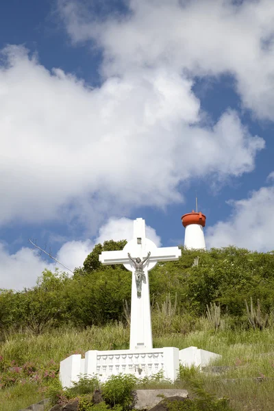 Gustavia kříž a maják, st. barts, francouzský západ indies — Stock fotografie