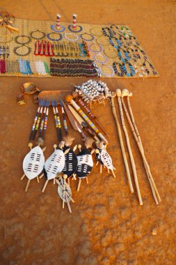 Traditional souvenirs for sale at Shakaland Zulu Village, South Africa clipart