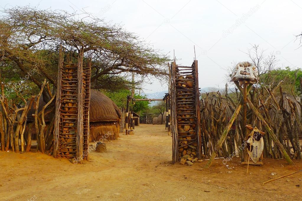 Zulu warriors stick-fighting, Shakaland, South Africa Stock Photo