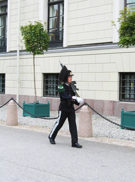 Guardia Real custodiando Palacio Real en Oslo, Noruega —  Fotos de Stock