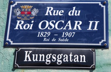 Street signs in St. Barts posted in Swedish along with their French name clipart
