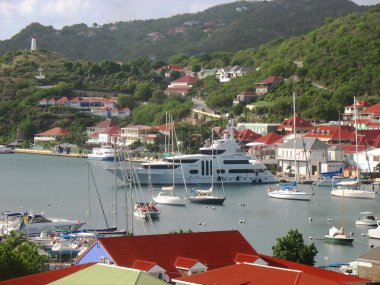 Havadan görünümü gustavia Harbor Mega Yatlar st barts, Fransız Batı Hint Adaları