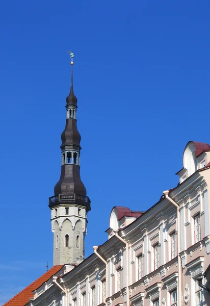 Stadhuis torenspits met oude tomas op de top in tallinn, Estland — Stockfoto