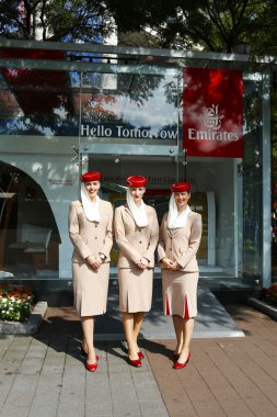 Emirates havayolu uçuş görevlileri billie jean, emirates havayolu standında Ulusal Tenis merkezi sırasında bize açık 2013 Kral.