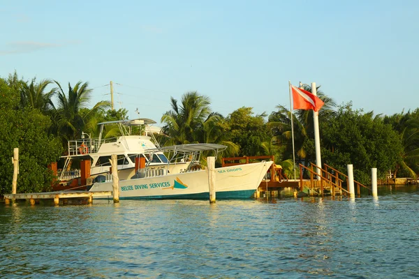 Belize Diving Services boat in Caye Caulker — Stock Photo, Image