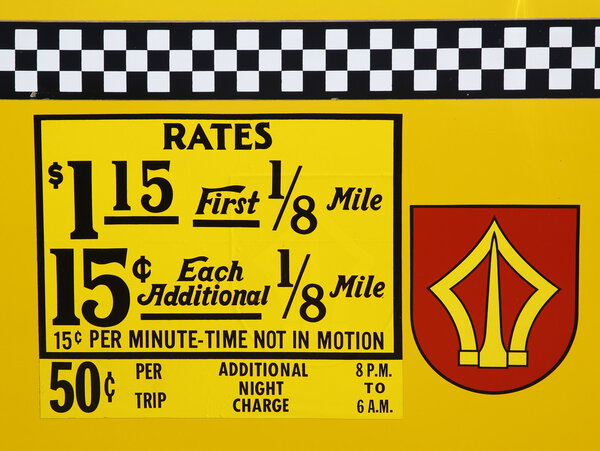 1980's New York City taxi rates decal.