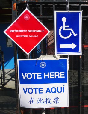 Signs at the voting site in New York clipart