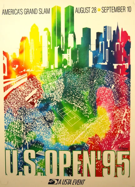 Affiche US Open 1995 exposée au Billie Jean King National Tennis Center — Photo