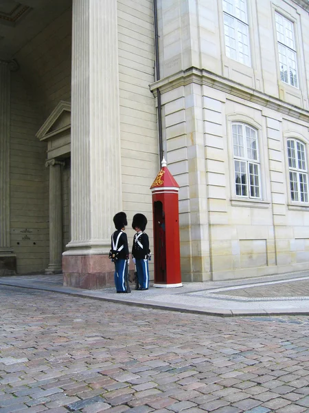 Guarda Real guardando o Castelo de Amalienborg em Copenhague, Dinamarca — Fotografia de Stock