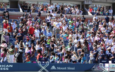 Seyirciler ayakta Arthur ashe Stadyumu arthur için açılış töreni sırasında Amerikan marşı performans için ashe çocuklar günü 2013