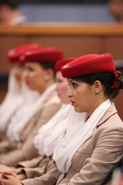 Emirates Airline flight attendants at the Billie Jean King National Tennis Center during US Open 2013 — Stock Photo, Image