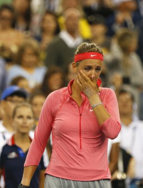 iki kez Grand slam şampiyonu victoria azarenka o bize final maçı kaybettikten sonra gözyaşları içinde açmak 2013 karşı serena williams billie jean, ulusal Tenis Merkezi Kral.