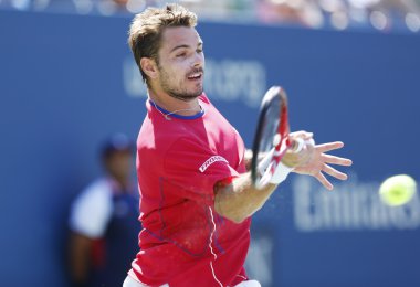 profesyonel tenis oyuncusu stanislas wawrinka sırasında yarı final maç bize açık novak djokovic, billie jean king karşı 2013 Ulusal Tenis Merkezi