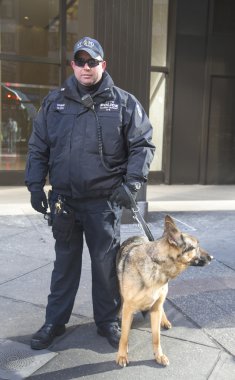 New York transit büro k-9 polis memuru ve k-9 Alman çoban süper kase xlviii hafta Manhattan broadway güvenlik sağlama