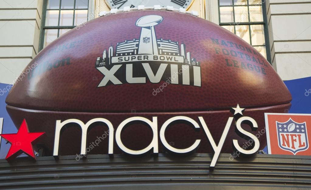 NEW YORK - JANUARY 30 Giant Football at Macy s Herald Square on Broadway during Super Bowl XLVIII week in Manhattan on January 30, 2014 Macy s Herald Square is an official NFL shop at Super Bowl