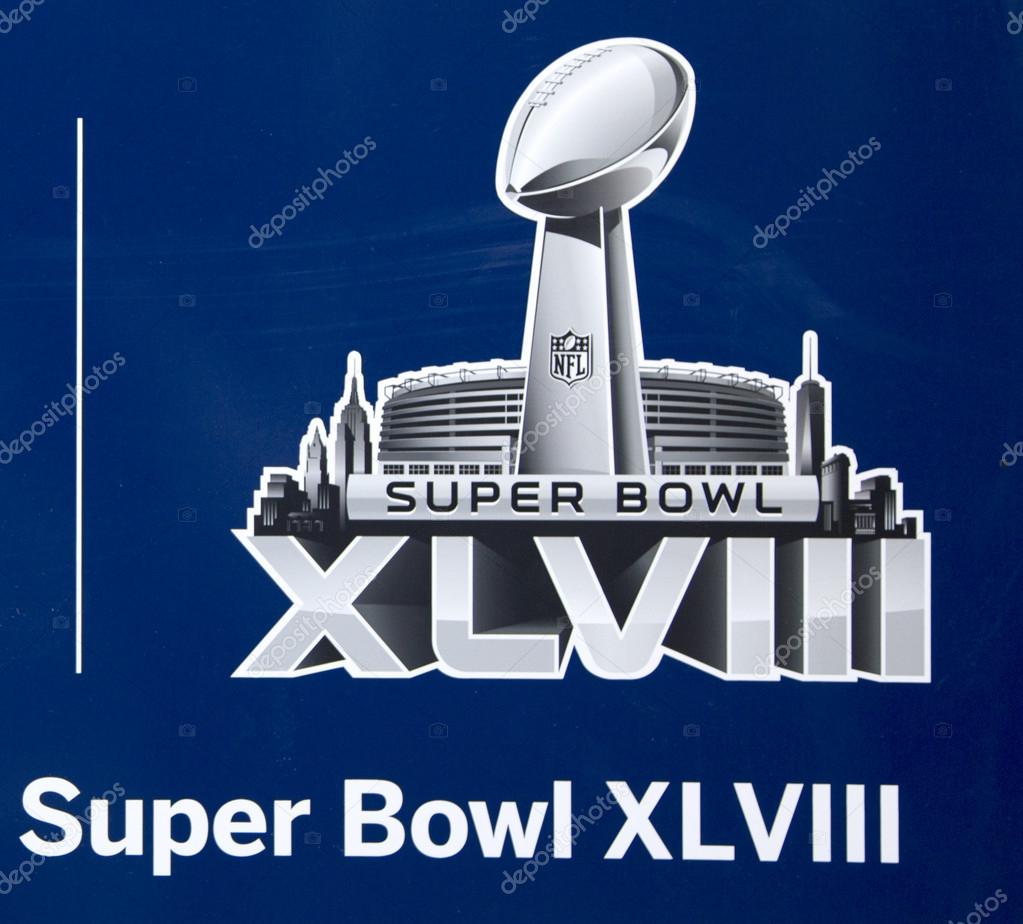 NEW YORK - JANUARY 30 Super Bowl XLVIII logo presented on Broadway at Super Bowl XLVIII week in Manhattan on January 30, 2014