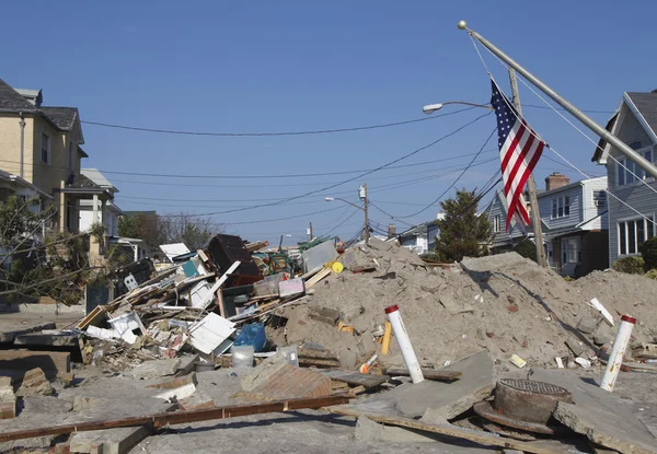 Zniszczone domy plaży w następstwie huraganu piaszczyste — Zdjęcie stockowe