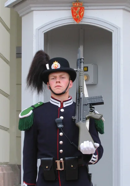 Guardia Real custodiando Palacio Real en Oslo, Noruega —  Fotos de Stock