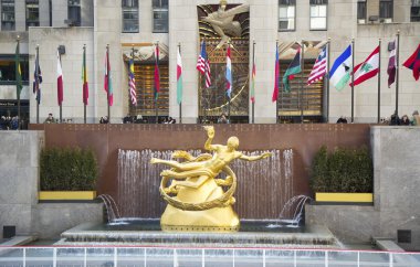 midtown Manhattan'ın alt plaza rockefeller Center prometheus heykeli