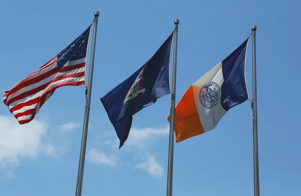 American, New York State and New York City flags — Stock Photo, Image