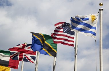 International Flags in the front of United Nations Headquarter in New York clipart
