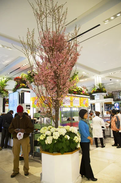 有名な macy s 年次フラワー ショーの間に桜の 3 つの秘密庭のテーマの花の装飾 — ストック写真