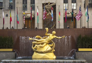midtown Manhattan'ın alt plaza rockefeller Center prometheus heykeli