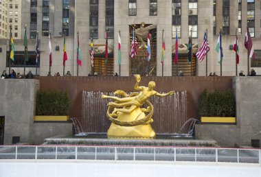midtown Manhattan'ın alt plaza rockefeller Center prometheus heykeli