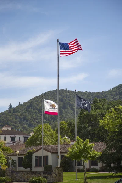 Drapeaux rendant hommage aux anciens combattants de toutes les guerres à la maison des anciens combattants de Californie à Yountville, Napa Valley — Photo