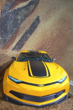 Chevrolet Camaro from new movie Transformers Age of Extinction on display in New York clipart
